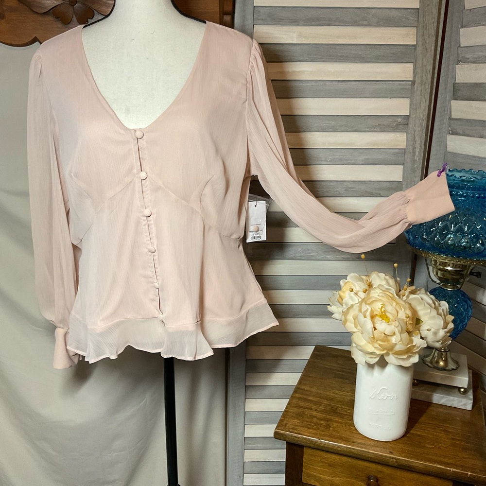 Nine West Pink Peplum Blouse with Long Sleeves